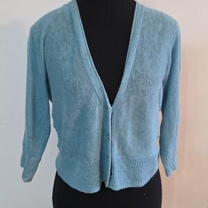 Eileen Fisher teal linen cropped cardigan Sz S